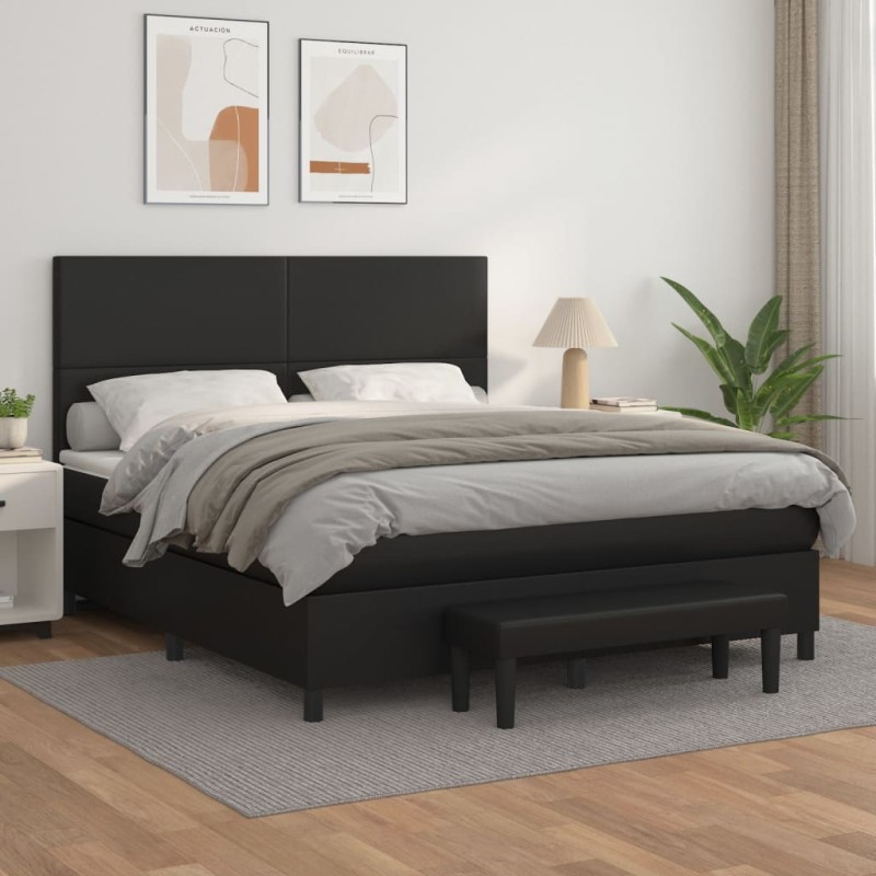 vidaXL Boxspringbett mit Matratze Schwarz 160x200 cm Kunstleder vidaXL Boxspringbett mit Matratze Schwarz 160x200 cm Kunstleder