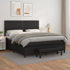 vidaXL Boxspringbett mit Matratze Schwarz 180x200 cm Kunstleder