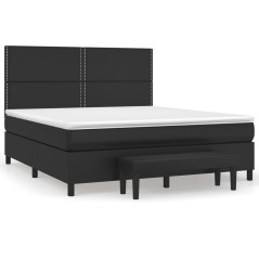 vidaXL Boxspringbett mit Matratze Schwarz 180x200 cm Kunstleder