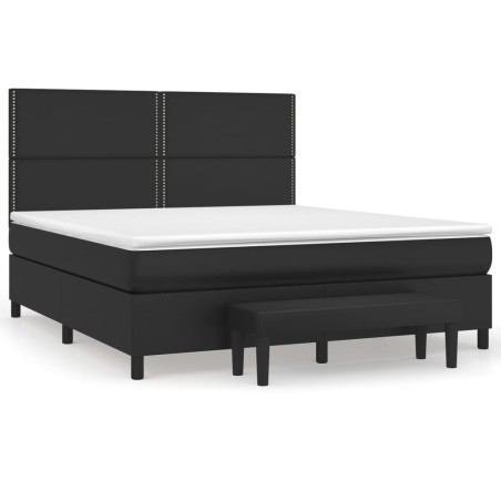 vidaXL Boxspringbett mit Matratze Schwarz 180x200 cm Kunstleder