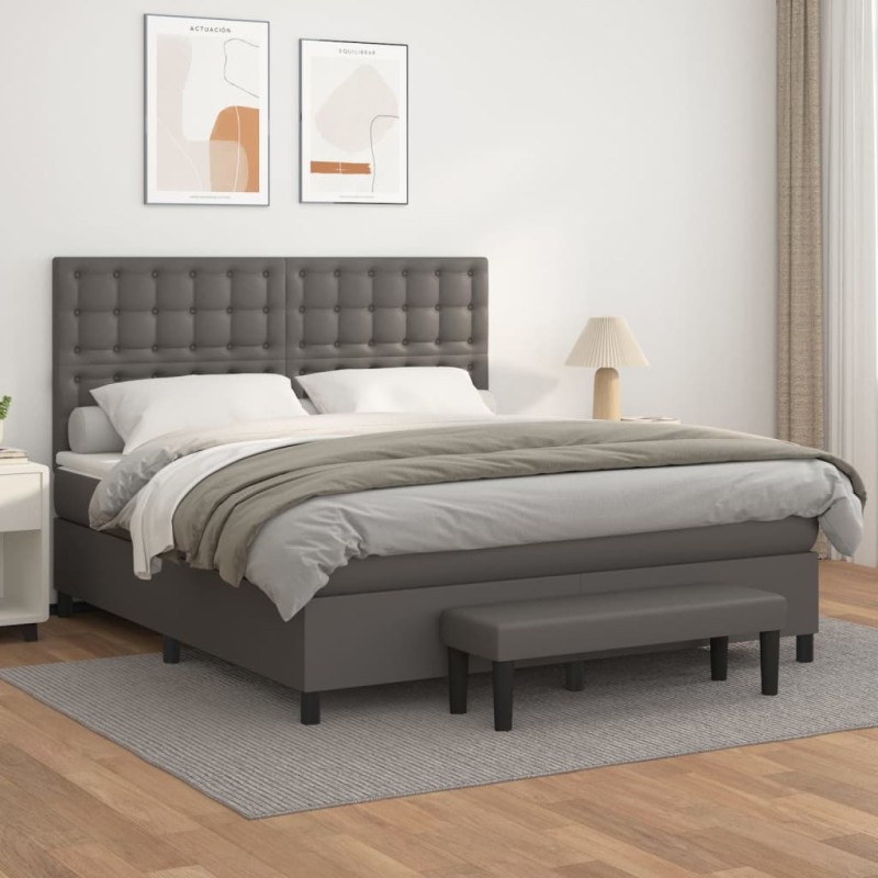 vidaXL Boxspringbett mit Matratze Grau 180x200 cm Kunstleder vidaXL Boxspringbett mit Matratze Grau 180x200 cm Kunstleder