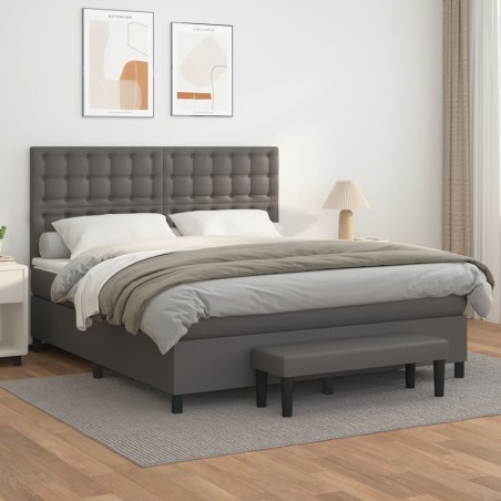 vidaXL Boxspringbett mit Matratze Grau 180x200 cm Kunstleder