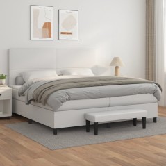 vidaXL Boxspringbett mit Matratze Weiß 200x200 cm Kunstleder