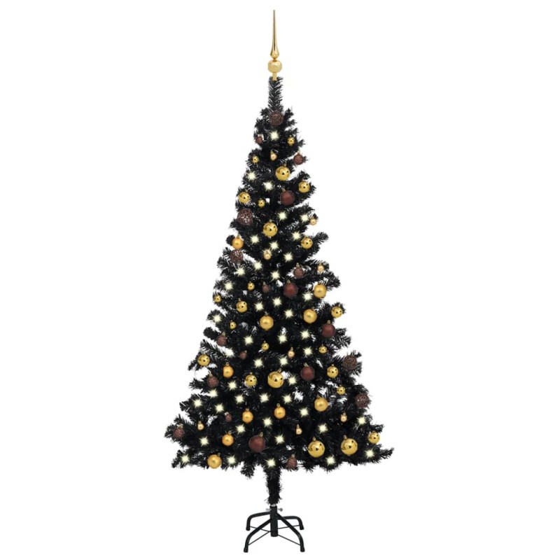 vidaXL Künstlicher Weihnachtsbaum Beleuchtung & Kugeln Schwarz 180 cm vidaXL Künstlicher Weihnachtsbaum Beleuchtung & Kugeln Schwarz 180 cm