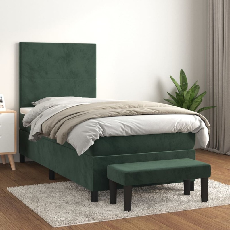 vidaXL Boxspringbett mit Matratze Dunkelgrün 90x200 cm Samt vidaXL Boxspringbett mit Matratze Dunkelgrün 90x200 cm Samt