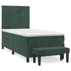 vidaXL Boxspringbett mit Matratze Dunkelgrün 90x200 cm Samt