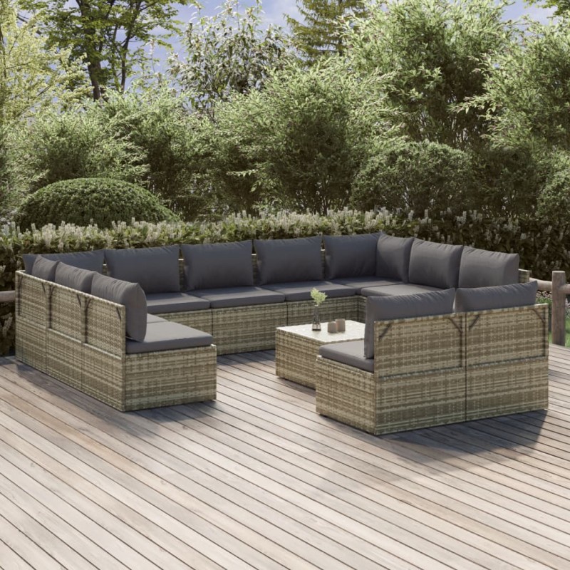 vidaXL 12-tlg. Garten-Lounge-Set mit Kissen Grau Poly Rattan vidaXL 12-tlg. Garten-Lounge-Set mit Kissen Grau Poly Rattan