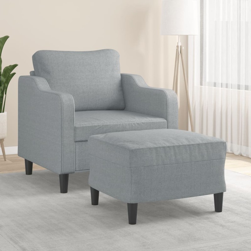 vidaXL Sessel mit Hocker Hellgrau 60 cm Stoff vidaXL Sessel mit Hocker Hellgrau 60 cm Stoff