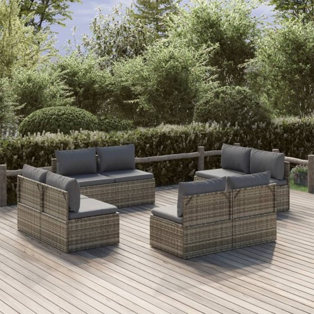 vidaXL Garten-Mittelsofas 8 Stk. Grau 57x57x56 cm Poly Rattan