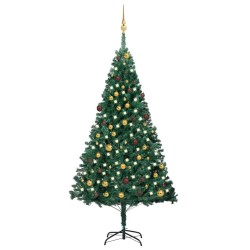 Künstlicher Weihnachtsbaum mit LEDs & Kugeln Grün 210 cm PVC