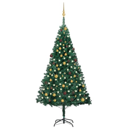 Künstlicher Weihnachtsbaum mit LEDs & Kugeln Grün 210 cm PVC