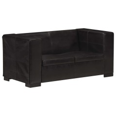 vidaXL 2-Sitzer-Sofa Schwarz Echtleder