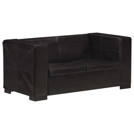 vidaXL 2-Sitzer-Sofa Schwarz Echtleder