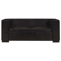 vidaXL 2-Sitzer-Sofa Schwarz Echtleder