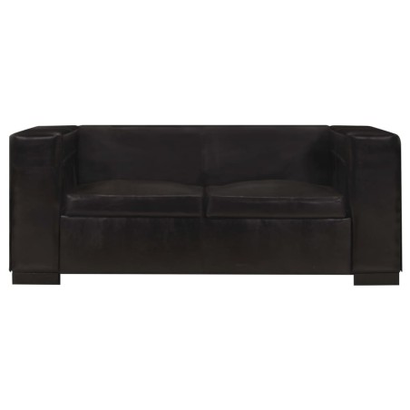 vidaXL 2-Sitzer-Sofa Schwarz Echtleder