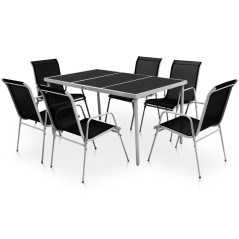 vidaXL 7-tlg. Garten-Essgruppe Stahl Schwarz