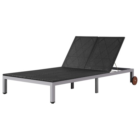 vidaXL Sonnenliege für 2 Personen mit Rollen Poly Rattan Schwarz