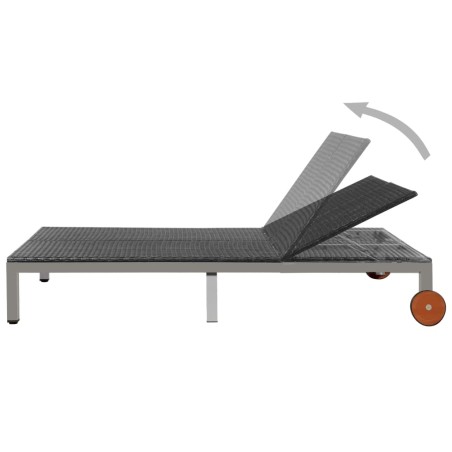 vidaXL Sonnenliege für 2 Personen mit Rollen Poly Rattan Schwarz
