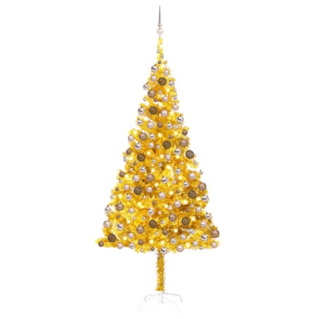 Künstlicher Weihnachtsbaum mit LEDs & Kugeln Golden 210cm PET