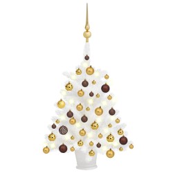 vidaXL Künstlicher Weihnachtsbaum mit Beleuchtung & Kugeln Weiß 65 cm