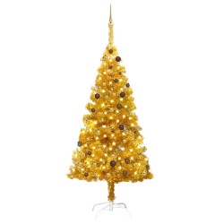 Künstlicher Weihnachtsbaum mit LEDs & Kugeln Golden 210 cm PET