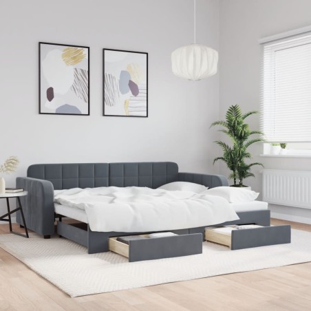 vidaXL Tagesbett Ausziehbar mit Schubladen Dunkelgrau 90x190 cm Samt