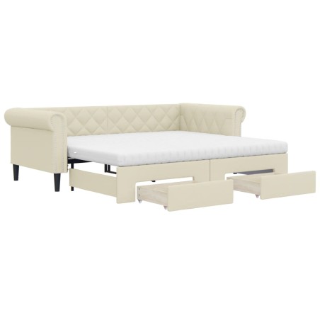vidaXL Tagesbett Ausziehbar mit Schubladen Creme 90x200 cm Kunstleder