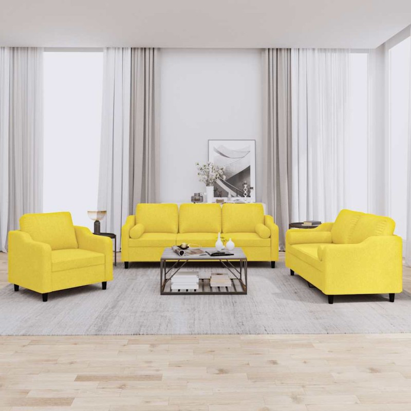 vidaXL 3-tlg. Sofagarnitur mit Kissen Hellgelb Stoff vidaXL 3-tlg. Sofagarnitur mit Kissen Hellgelb Stoff