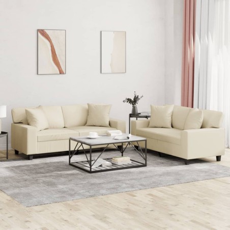 vidaXL 2-tlg. Sofagarnitur mit Kissen Creme Kunstleder