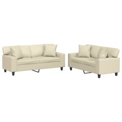vidaXL 2-tlg. Sofagarnitur mit Kissen Creme Kunstleder