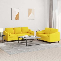 vidaXL 2-tlg. Sofagarnitur mit Kissen Hellgelb Stoff