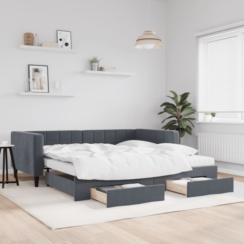 vidaXL Tagesbett Ausziehbar mit Schubladen Dunkelgrau 100x200 cm Samt vidaXL Tagesbett Ausziehbar mit Schubladen Dunkelgrau 100x200 cm Samt