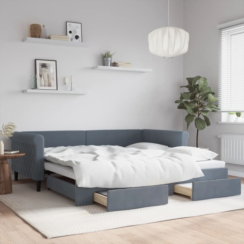 vidaXL Tagesbett Ausziehbar mit Schubladen Dunkelgrau 100x200 cm Samt vidaXL Tagesbett Ausziehbar mit Schubladen Dunkelgrau 100x200 cm Samt