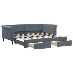 vidaXL Tagesbett Ausziehbar mit Schubladen Dunkelgrau 90x190 cm Samt