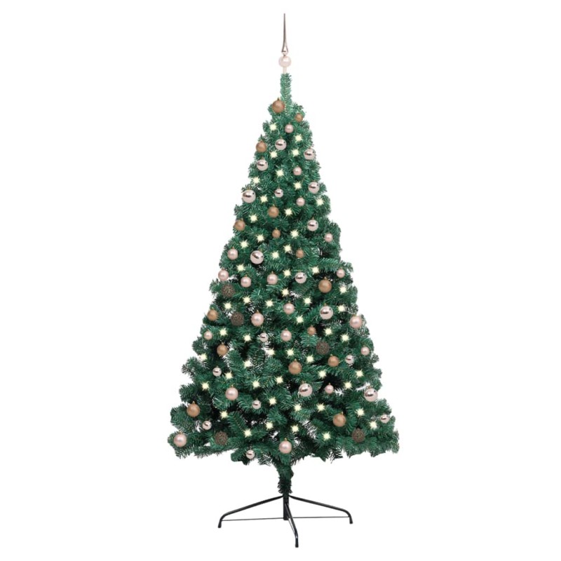 Künstlicher Halber Weihnachtsbaum mit LEDs & Kugeln Grün 210 cm Künstlicher Halber Weihnachtsbaum mit LEDs & Kugeln Grün 210 cm