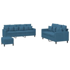 vidaXL 3-tlg. Sofagarnitur mit Kissen Blau Samt