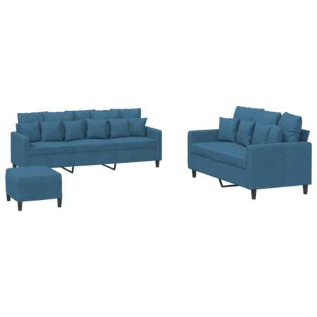 vidaXL 3-tlg. Sofagarnitur mit Kissen Blau Samt