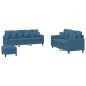 vidaXL 3-tlg. Sofagarnitur mit Kissen Blau Samt vidaXL 3-tlg. Sofagarnitur mit Kissen Blau Samt