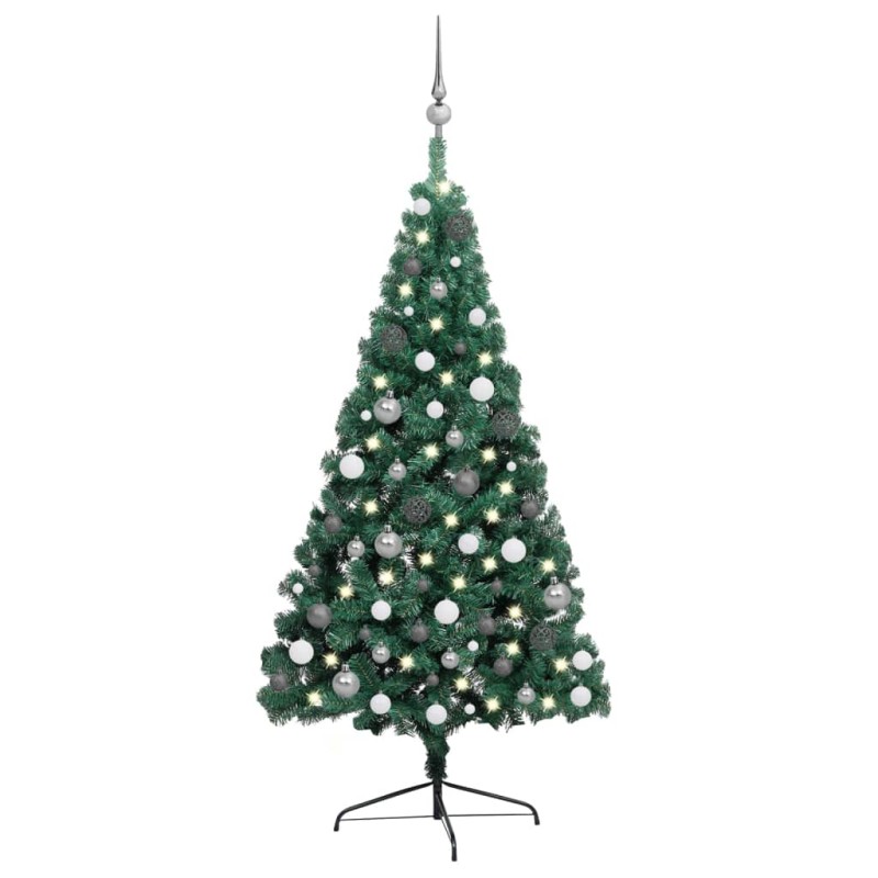 Künstlicher Halber Weihnachtsbaum mit LEDs & Kugeln Grün 240 cm Künstlicher Halber Weihnachtsbaum mit LEDs & Kugeln Grün 240 cm