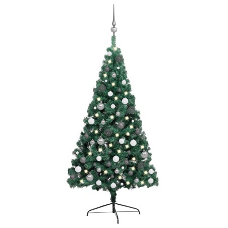 Künstlicher Halber Weihnachtsbaum mit LEDs & Kugeln Grün 240 cm