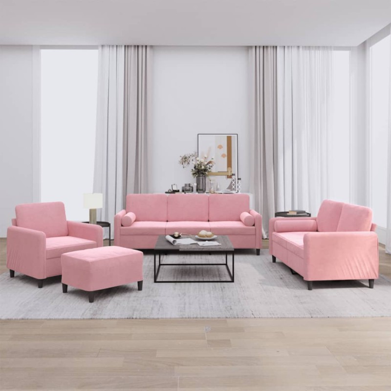 vidaXL 4-tlg. Sofagarnitur mit Kissen Rosa Samt vidaXL 4-tlg. Sofagarnitur mit Kissen Rosa Samt