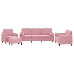vidaXL 4-tlg. Sofagarnitur mit Kissen Rosa Samt