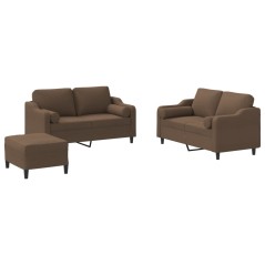 vidaXL 3-tlg. Sofagarnitur mit Kissen Braun Stoff