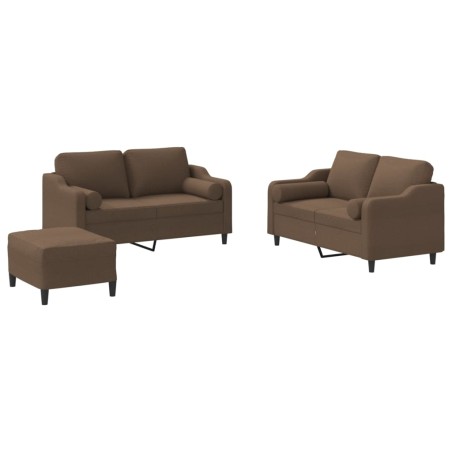 vidaXL 3-tlg. Sofagarnitur mit Kissen Braun Stoff