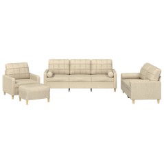 vidaXL 4-tlg. Sofagarnitur mit Kissen Creme Stoff