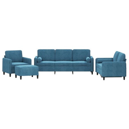 vidaXL 4-tlg. Sofagarnitur mit Kissen Blau Samt
