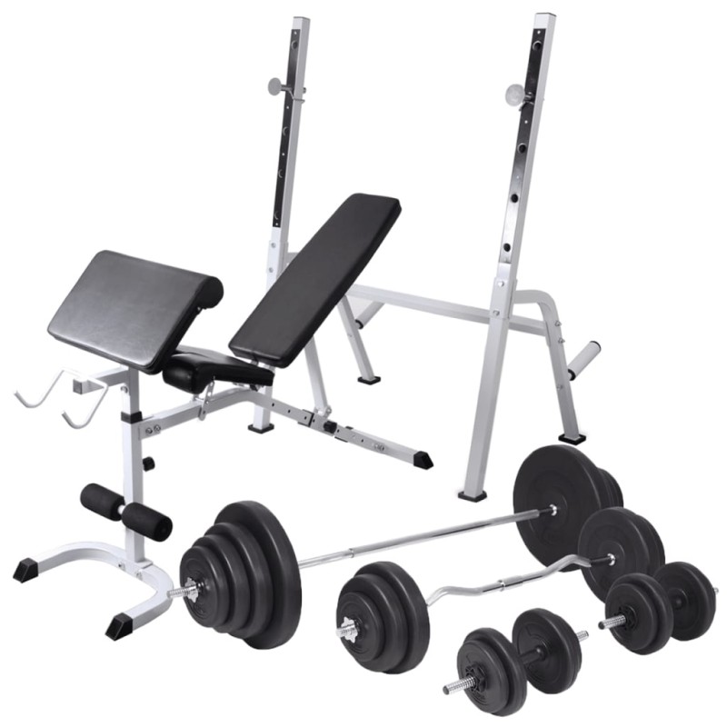 vidaXL Hantelbank mit Ablage, Langhantel und Kurzhantel-Set 120 kg vidaXL Hantelbank mit Ablage, Langhantel und Kurzhantel-Set 120 kg