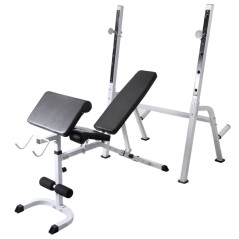 vidaXL Hantelbank mit Ablage, Langhantel und Kurzhantel-Set 120 kg