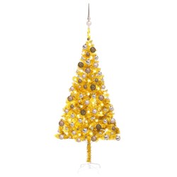 Künstlicher Weihnachtsbaum mit LEDs & Kugeln Golden 180 cm PET