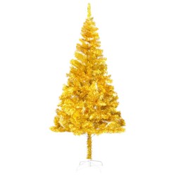 Künstlicher Weihnachtsbaum mit LEDs & Kugeln Golden 180 cm PET